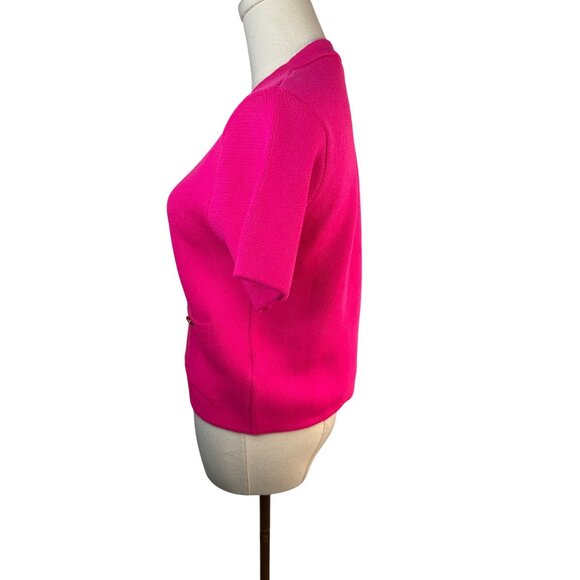 ZARA Bright Pink Short Sleeve Small Knit Cardigan With Gold Buttons & Pockets - Picture 11 of 16